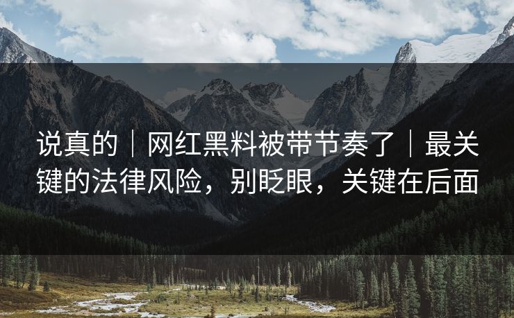 说真的｜网红黑料被带节奏了｜最关键的法律风险，别眨眼，关键在后面